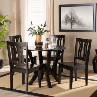 Baxton Studio Noelia-Dark Brown-5PC Dining Set Noelia Modern and Contemporary Transitional Dark Brown Finished Wood 5-Piece Dining Set